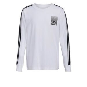Adidas Kids Long Sleeve Tee in White with Black Stripes